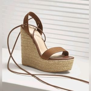 Woven Leather Elegant Brown Wedge Sandals